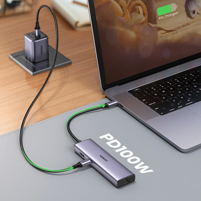 Ugreen - Ugreen HUB 100W USB-C Till HDMI, RJ45, USB-C, SD/TF Kortlsare, USB-A 3.0