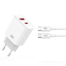 XO - XO Snabbladdare 20W USB-C Med Kabel CE12 PD QC3.0 - Vit