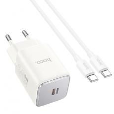 Hoco - Hoco Väggladdare USB-C GaN 30W + USB-C Kabel N43 - Vit