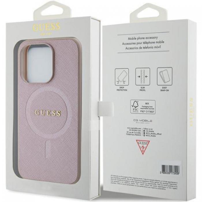 Guess - Guess iPhone 15 Pro Mobilskal Magsafe Saffiano - Rosa