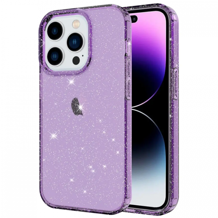 Taltech - iPhone 14 Pro Max Mobilskal Glitter Powder - Transparent Lila