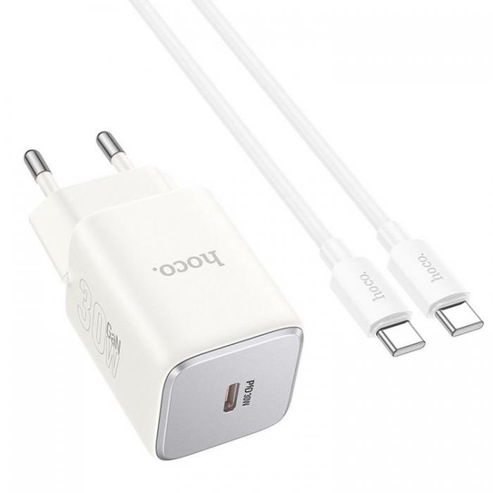 Hoco - Hoco Vggladdare USB-C GaN 30W + USB-C Kabel N43 - Vit