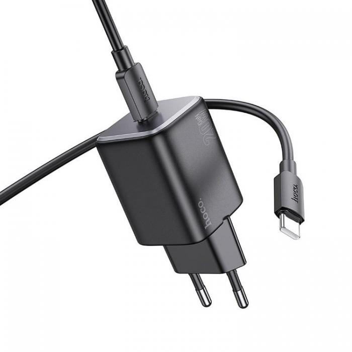 Hoco - Hoco Vggladdare 20W Type C + Kable USB-C till USB-C 1m - Svart