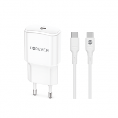 Forever - Forever Väggladdare USB-C 20W med USB-C/USB-C Kabel PD QC Vit