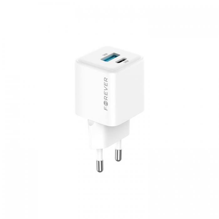 Forever - Forever Snabbladdare USB-A - USB-C 30W GaN PD QC - Vit