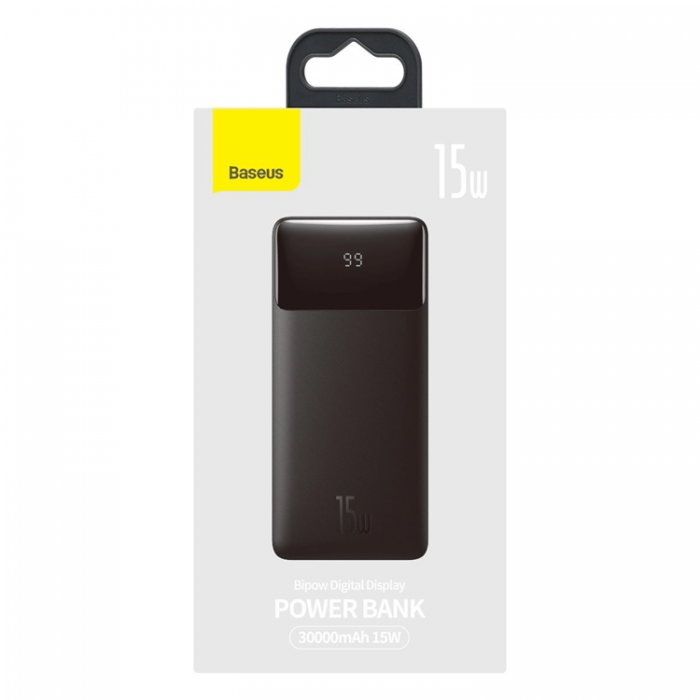 BASEUS - Baseus Powerbank 30000mAh 15W Bipow Med 4in1 Kabel - Svart