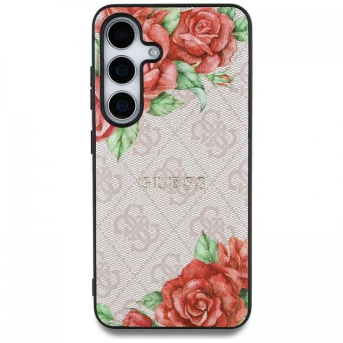 Guess - Guess Galaxy S25 Mobilskal MagSafe Flowers Print Metal Logo - Rosa