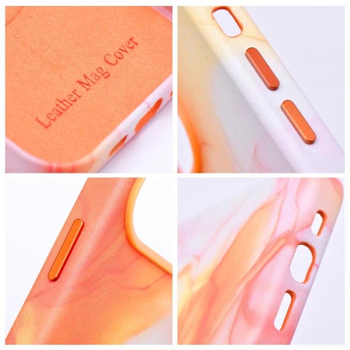 OEM - Leather Magsafe Skal fr iPhone 14 PRO med orange splash-mnster