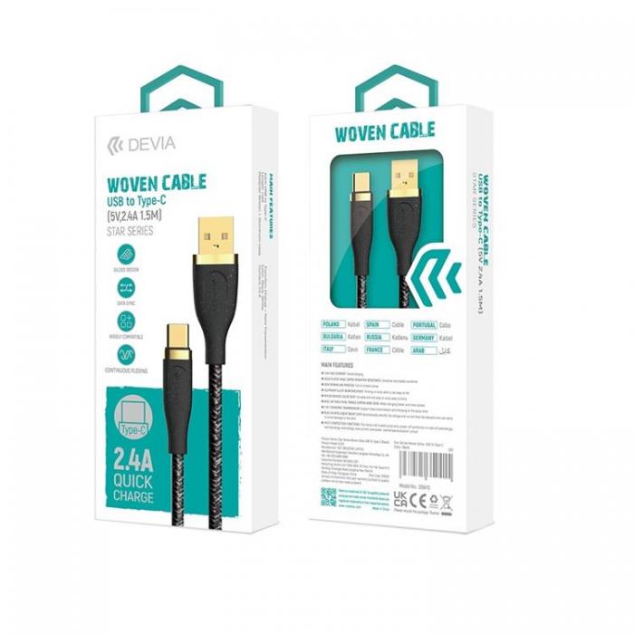 Devia - Devia USB Till USB-C 1.5m Kabel 2.4A Star EC311 - Vit