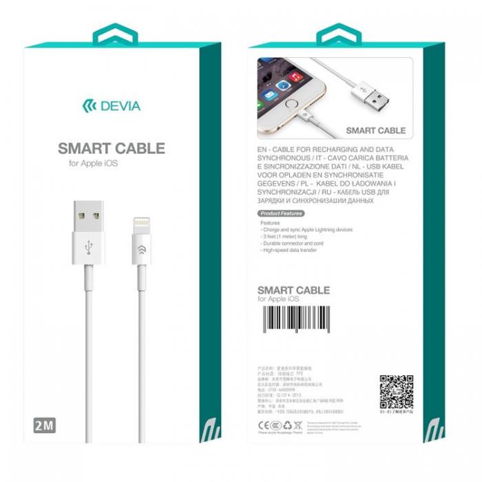 Devia - Devia USB Till Lightning Kabel 2m 2.1A Smart EC080 - Vit