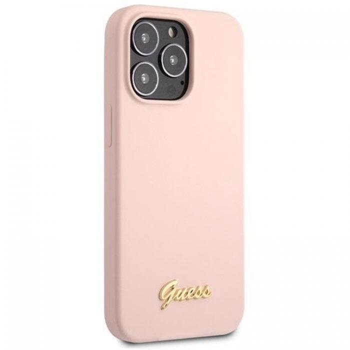 Guess - Guess iPhone 13 Pro Max Mobilskal Silicone Script Gold Logo - Ljusrosa