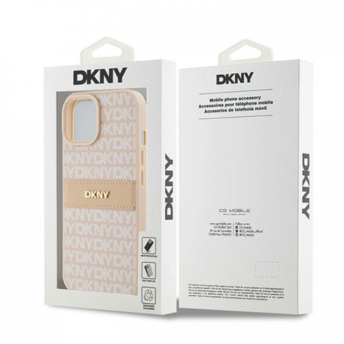 DKNY - DKNY iPhone 15/14 Plus Mobilskal Lder Mono Stripe & Metal Logo