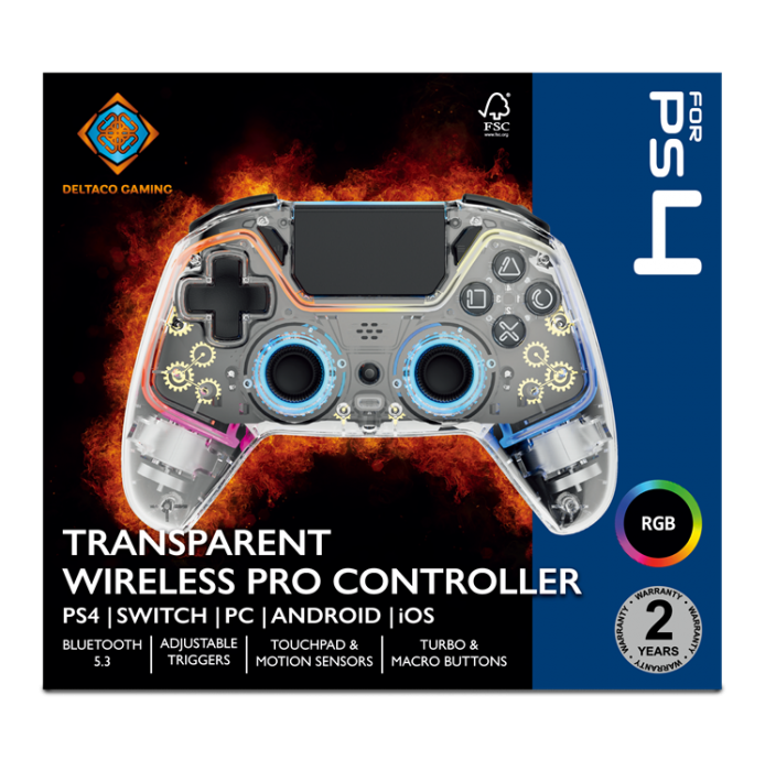 UTGATT1 - Deltaco Gaming Trdls Controller PS4 - RGB/Transparent