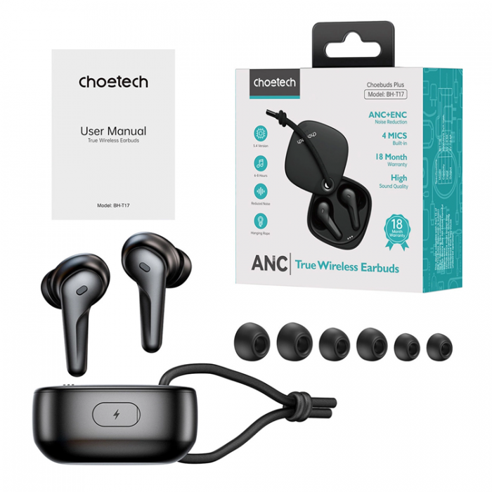 Choetech - Choetech In-ear Trdlsa Hrlurar TWS ANC ENC IPX6 - Svart