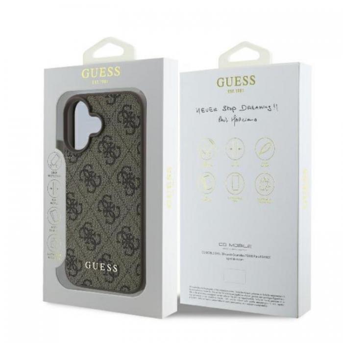 Guess - Guess iPhone 16 Plus Mobilskal 4G Metal Gold Logo - Brun