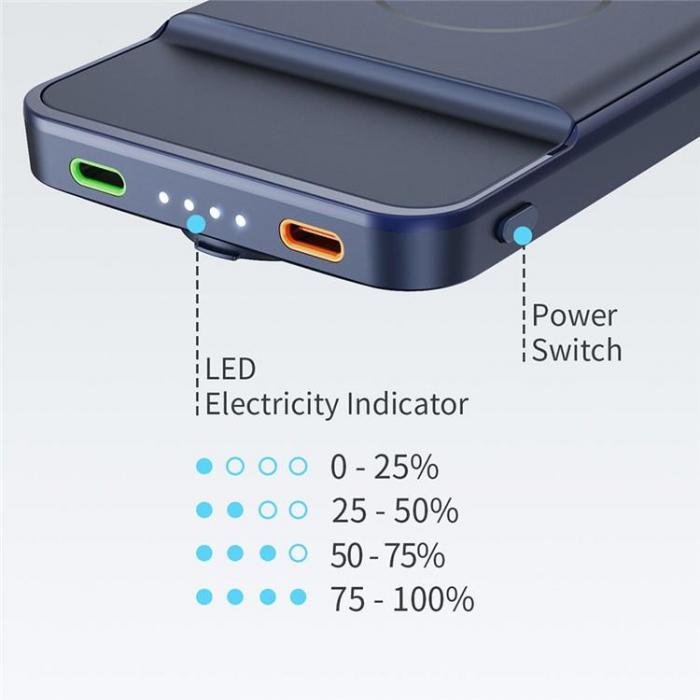 A-One Brand - Magnetic Trdls Powerbank 10000mAh 15W Kickstand - Bl