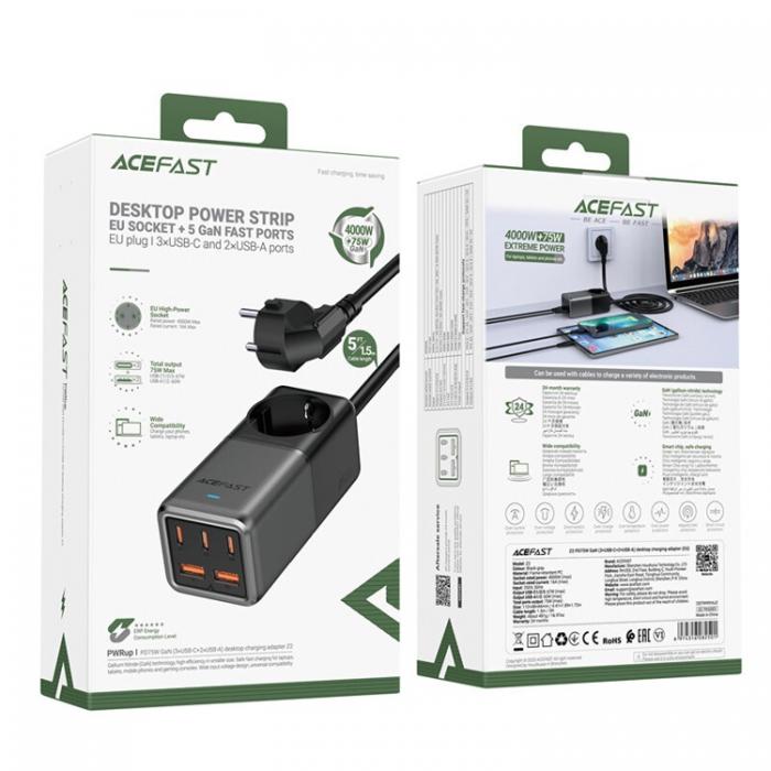 Acefast - Acefast Bordsladdare 3x USB-C/2x USB-A - Svart