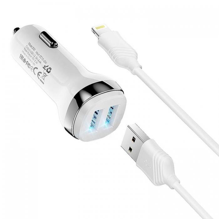 Hoco - Hoco Billaddare 2xUSB-A 2.4A + Kabel USB-A Till Lightning Z40 - Vit