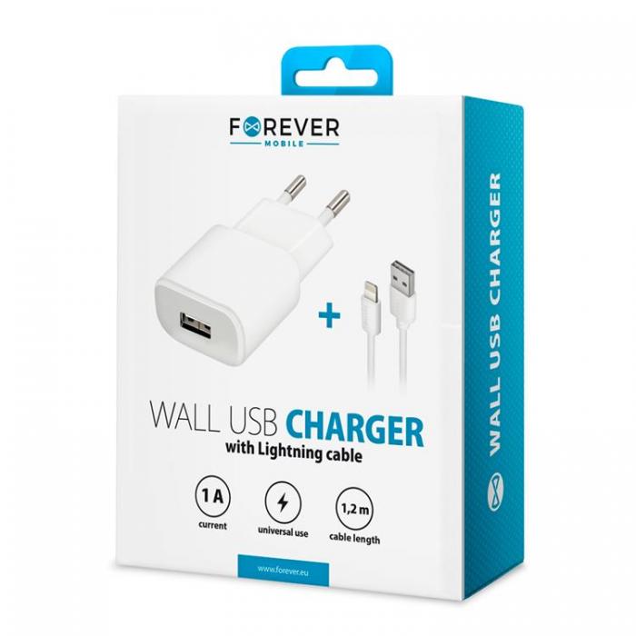 Forever - Forever Vggladdare 1x USB 1A + Lightning Kabel TC-01 - Vit