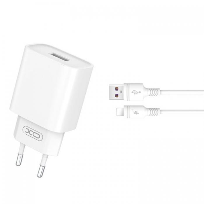 XO - XO Vggladdare USB 18W med USB/Lightning Kabel QC 3.0 - Vit