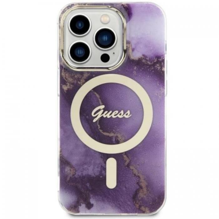 Guess - Guess iPhone 14 Pro Max Mobilskal MagSafe Guld Marble - Lila