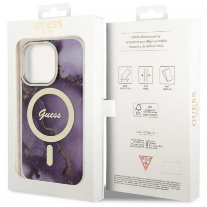 Guess - Guess iPhone 14 Pro Max Mobilskal MagSafe Guld Marble - Lila