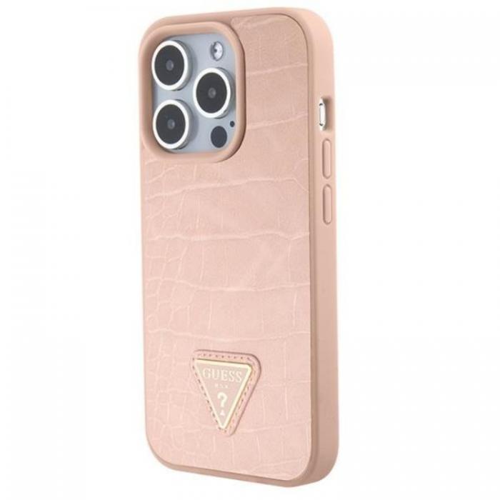 Guess - Guess iPhone 15 Pro Mobilskal Croco Triangle Metal Logo - Rosa