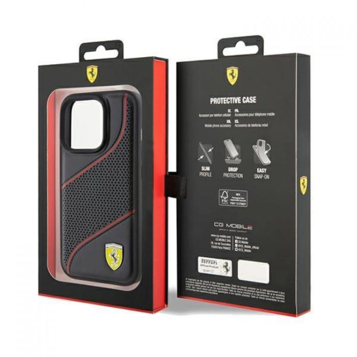 Ferrari - Ferrari iPhone 15 Pro Mobilskal Perforated Waves Metal Logo - Svart