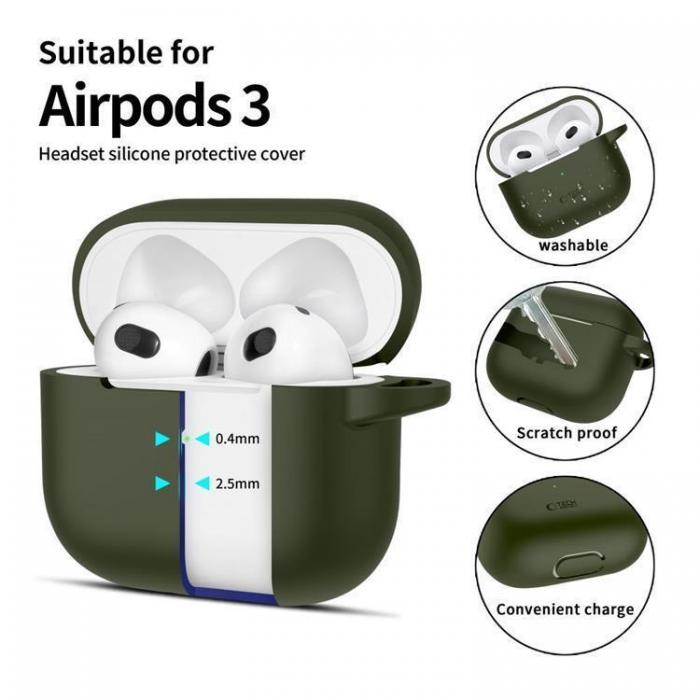 Tech-Protect - Tech-Protect Apple Airpods 3 Skal Silikon Hook - Olivgrn