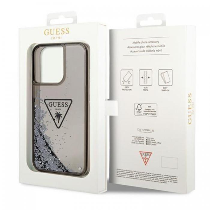 Guess - GUESS iPhone 14 Pro Max Skal Liquid Glitter Palm Collection - Svart