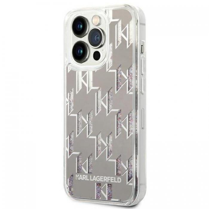 KARL LAGERFELD - Karl Lagerfeld iPhone 14 Pro Skal Liquid Glitter Monogram - Silver