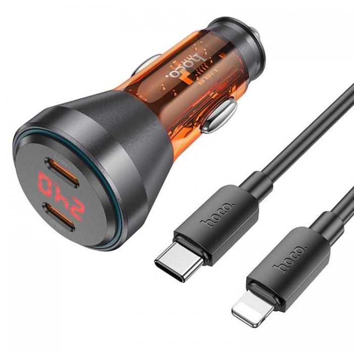 Hoco - Hoco Billaddare 60W 2xUSB-C + Kabel USB-C Till Lightning - Orange