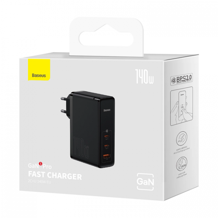 BASEUS - Baseus GaN5 Pro Snabbladdare 2xUSB-C + USB 140W - Svart