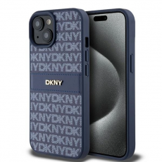 DKNY - DKNY iPhone 15/14/13 Mobilskal Läder Mono Stripe & Metal Logo - Blå