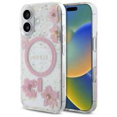 Guess - Guess iPhone 16 Mobilskal MagSafe Resin Flower Glitter - Rosa