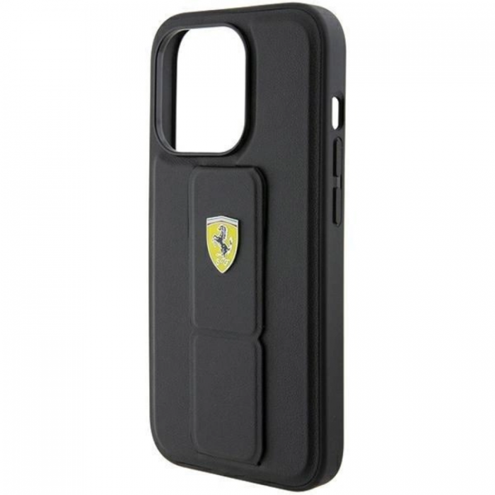 Ferrari - Ferrari iPhone 15 Mobilskal Grip Stand Metal Logo - Svart