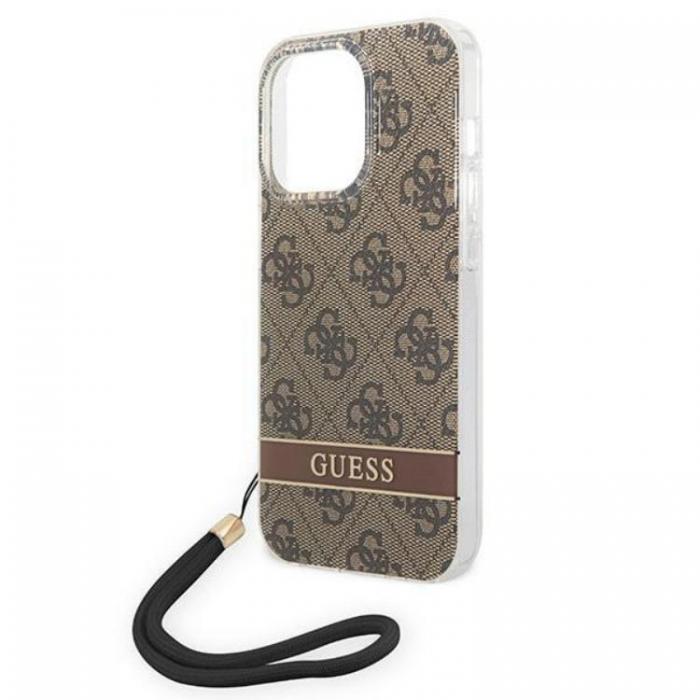 Guess - GUESS iPhone 14 Pro Max Skal Print Strap - Brun