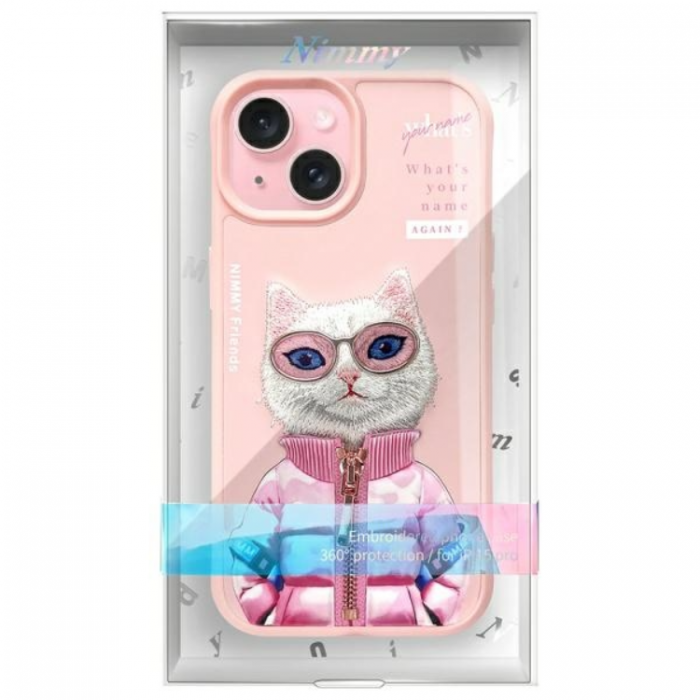 NIMMY - Nimmy iPhone 15 Mobilskal Cool & Cute 2.0 Cat - Rosa