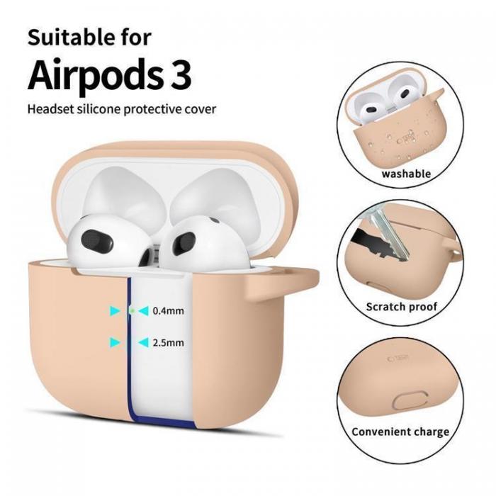 Tech-Protect - Tech-Protect Apple Airpods 3 Skal Silikon Hook - Cafe Latte