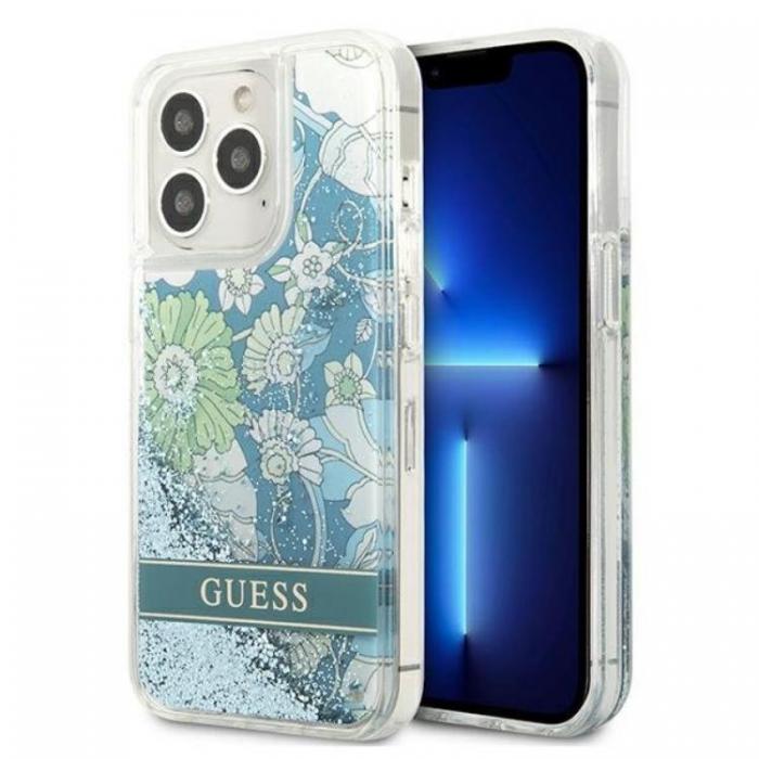 Guess - Guess iPhone 13 Pro Skal Flower Liquid Glitter - Grn