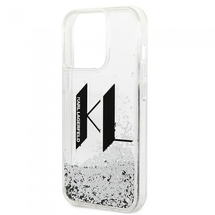 KARL LAGERFELD - Karl Lagerfeld iPhone 14 Pro Max Skal Liguid Glitter Big KL Logo - Silver