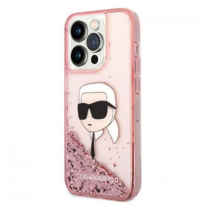 KARL LAGERFELD - Karl Lagerfeld iPhone 14 Pro Max Skal Liquid Glitter Head - Rosa