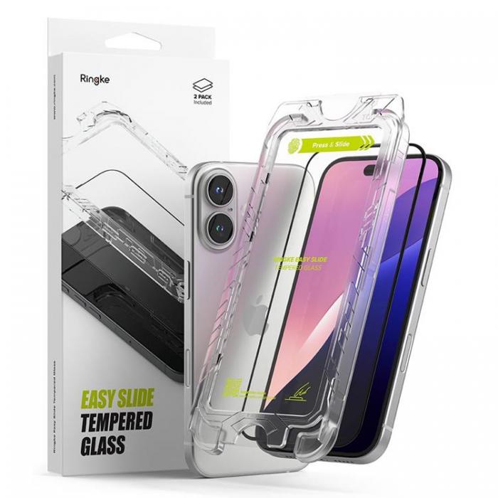 Ringke - [2-Pack] Ringke iPhone 16/15 Hrdat glas Skrmskydd Easy Slide - Svart