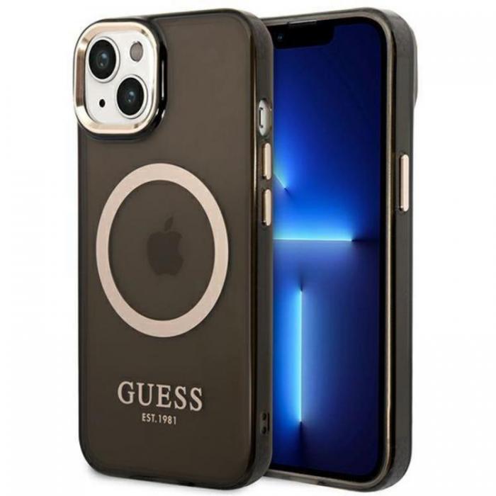 Guess - GUESS iPhone 14 Plus Skal Magsafe Gold Outline Translucent - Svart