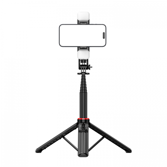 A-One Brand - Selfiestick Teleskopstativ 1.3m Auminiumlegering Med Dubbel Lampa