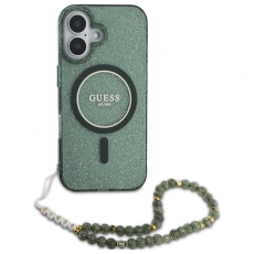 Guess - Guess iPhone 16 Mobilskal MagSafe IML Glitter Med Strap - Grön