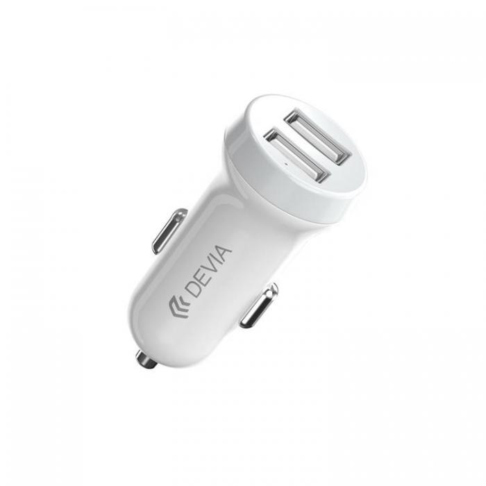 Devia - Devia Billaddare 2x USB 3.1A med Lightning Kabel Smart - Vit