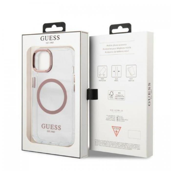 Guess - Guess iPhone 13 Skal Magsafe Metal Outline - Rosa