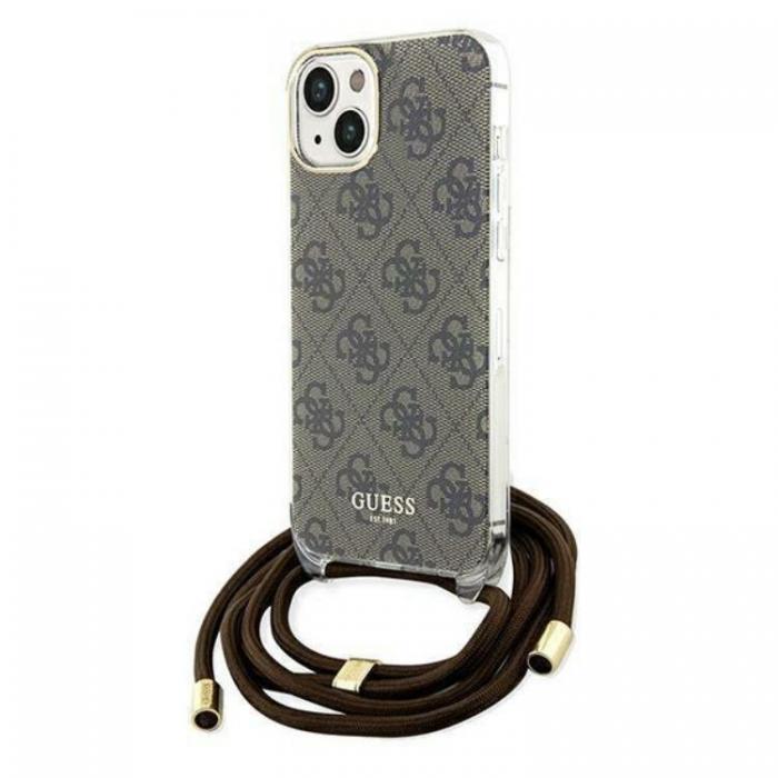 Guess - Guess iPhone 15/14/13 Mobilskal Crossbody Cord Print - Brun