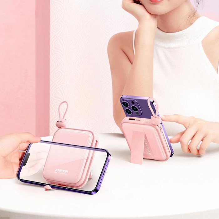 Joyroom - Joyroom Powerbank 10000mAh 22.5W Cutie Series Stativ - Rosa